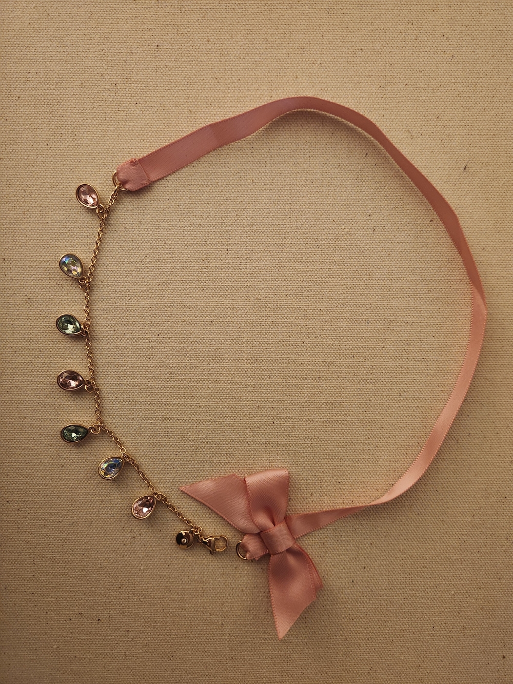 💕5/$25 J crew Delicate Pink Ribbon Choker Necklace with Gem Drops